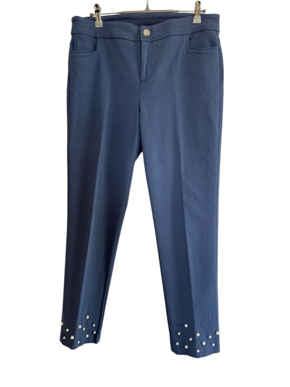Attyre Blue Pearl-Embellished Ankle Pants pockets front and back front zip Sz 10